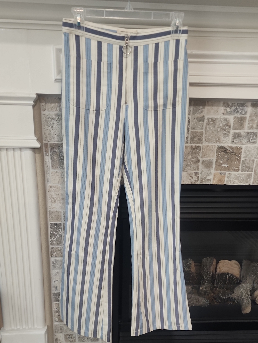Urban Outfitters Blue, White & Tan Striped Boot-Cut Pants